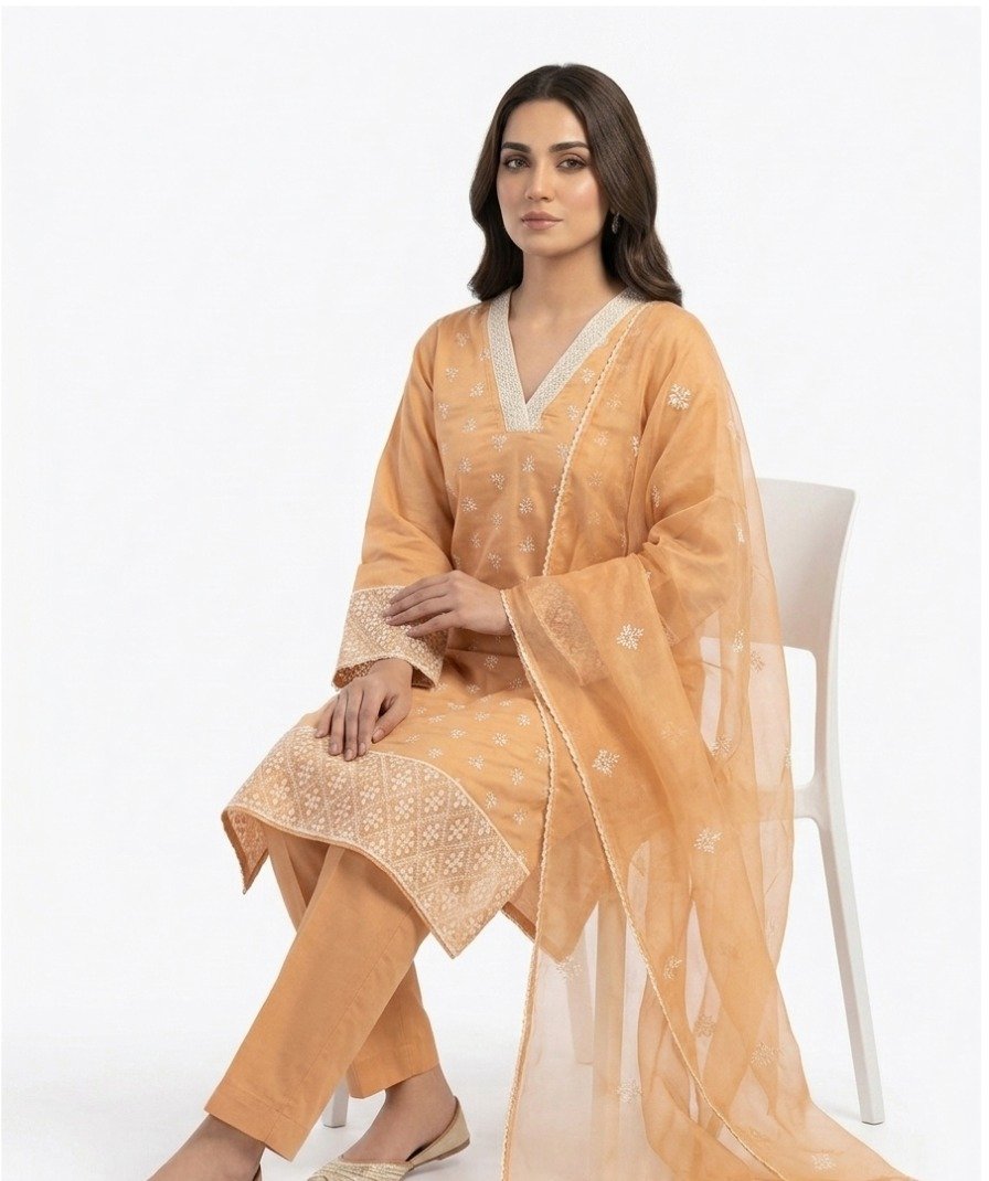 Peach Embroidered Kurta Set - Image 5