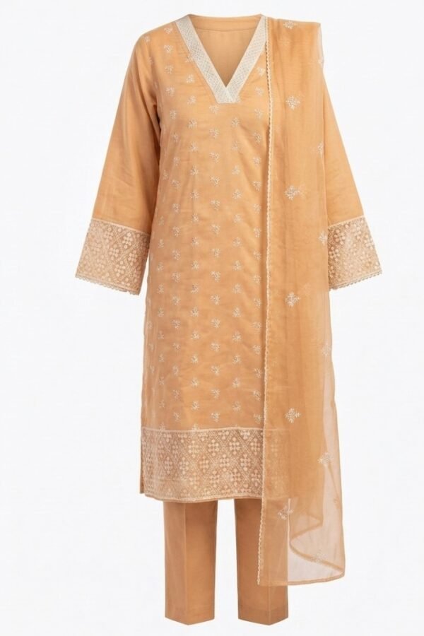Peach Embroidered Kurta Set