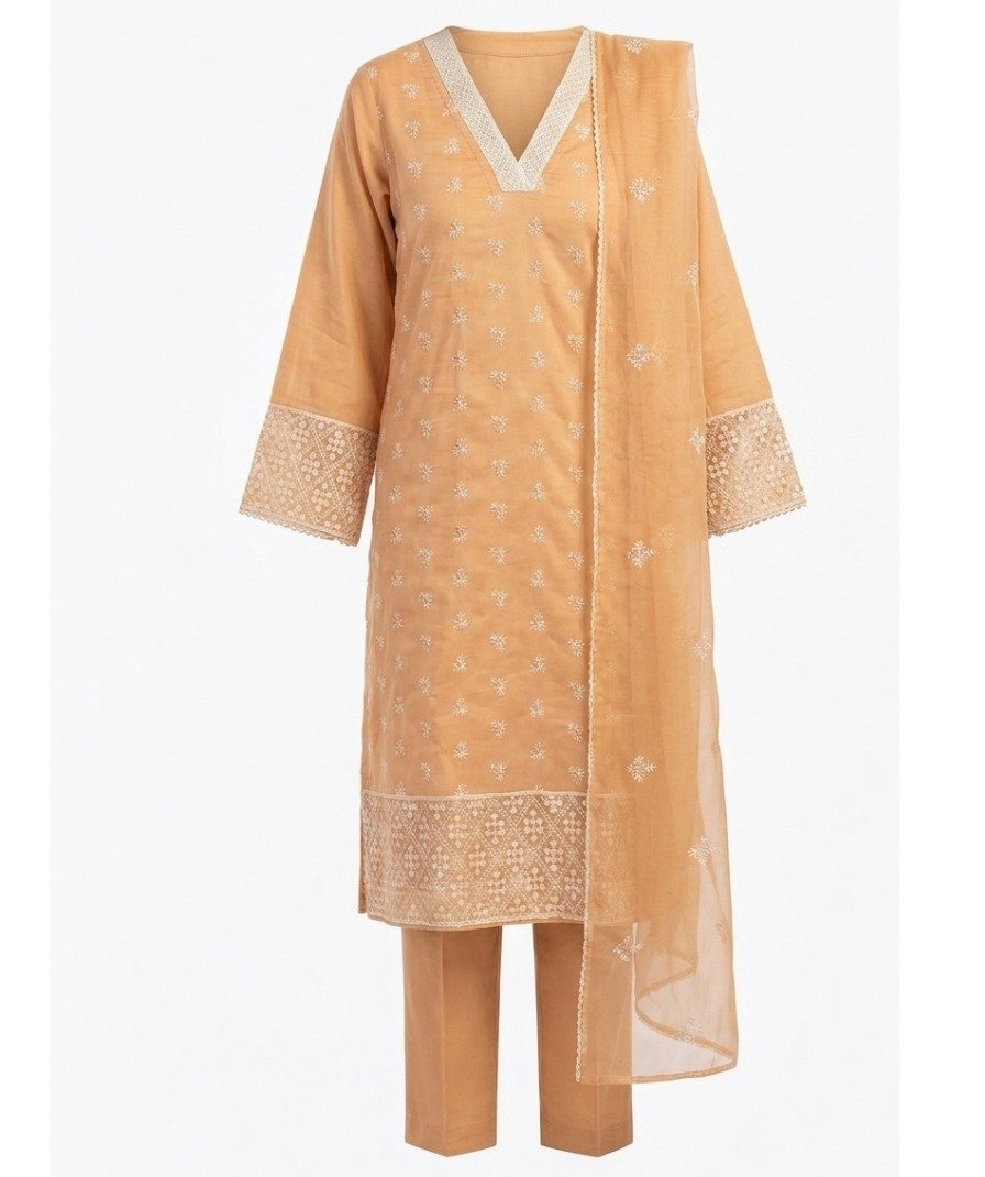 Peach Embroidered Kurta Set - Image 2