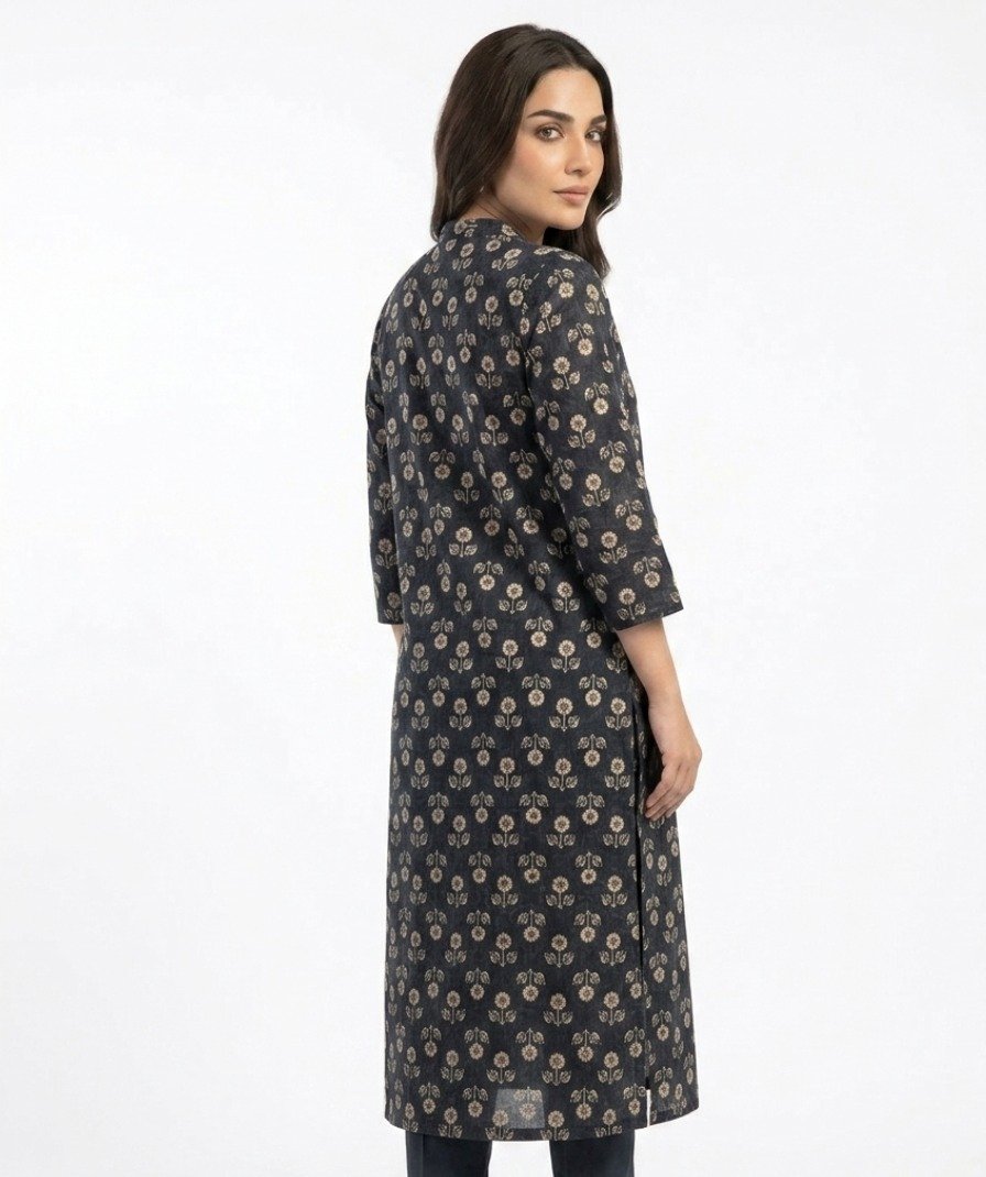 Black Floral Printed Kurta - Image 4