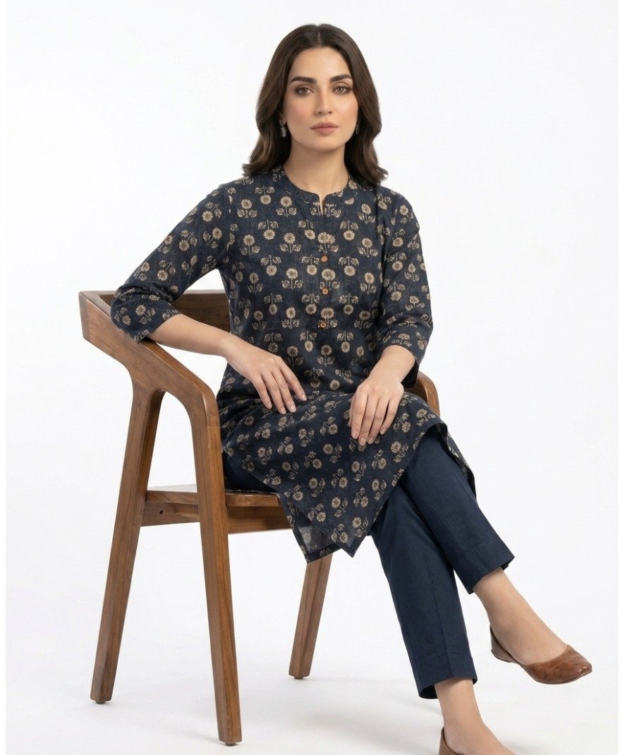 Black Floral Printed Kurta - Image 5