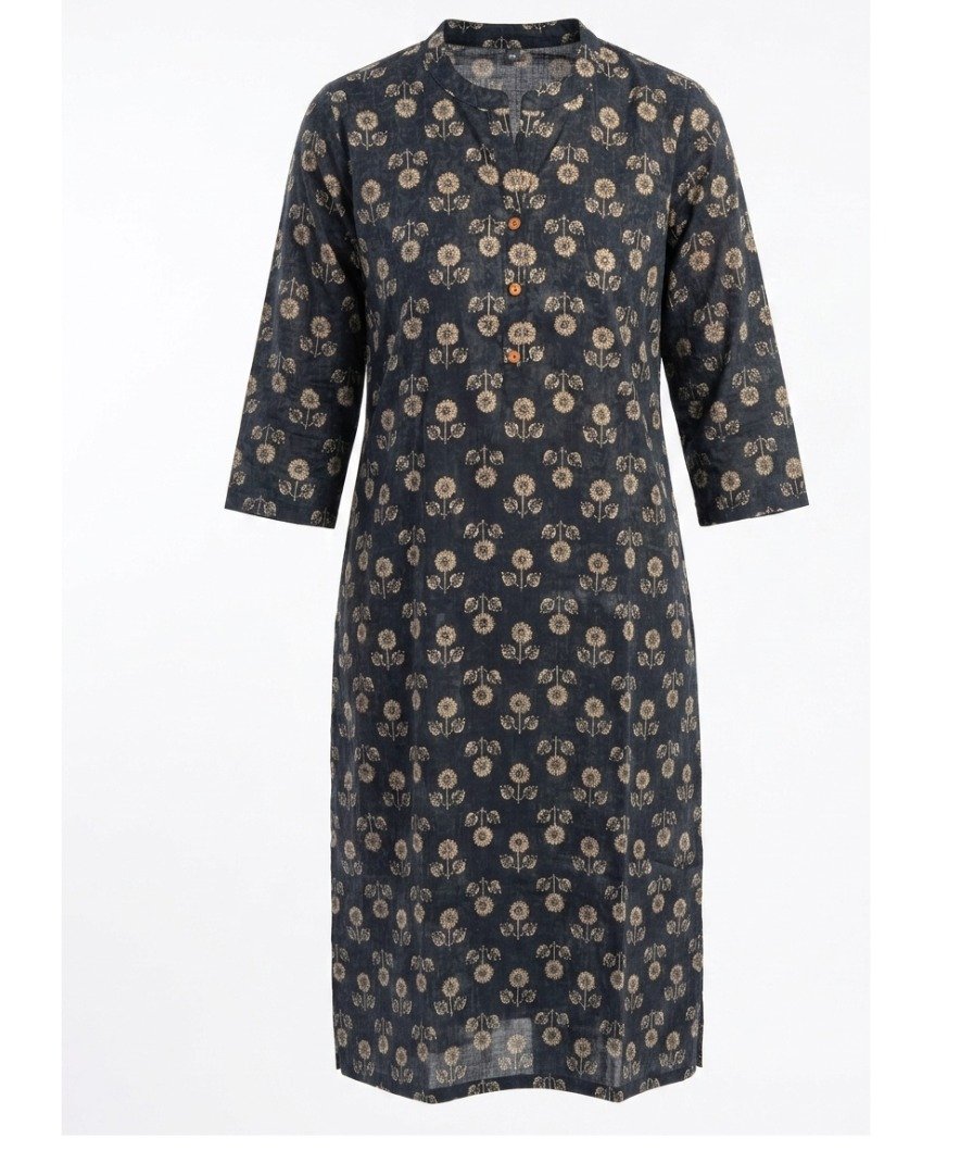 Black Floral Printed Kurta - Image 2
