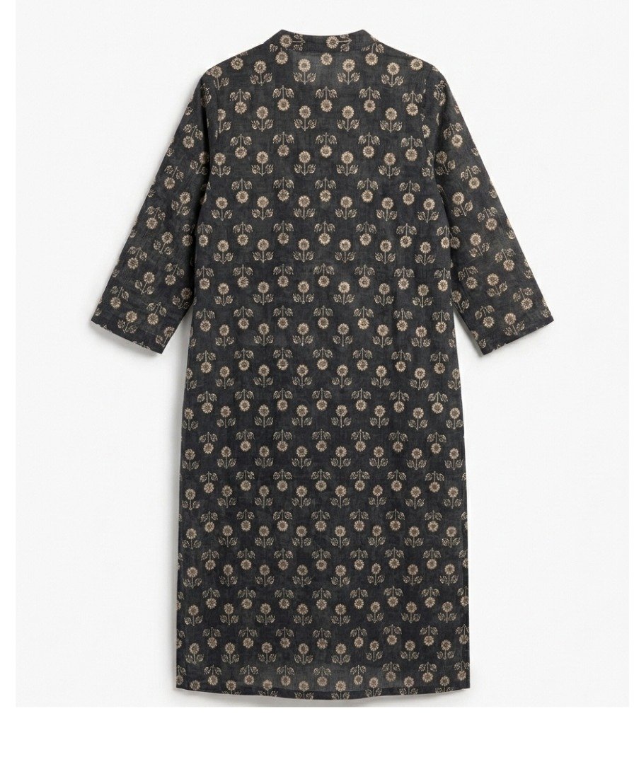 Black Floral Printed Kurta - Image 3