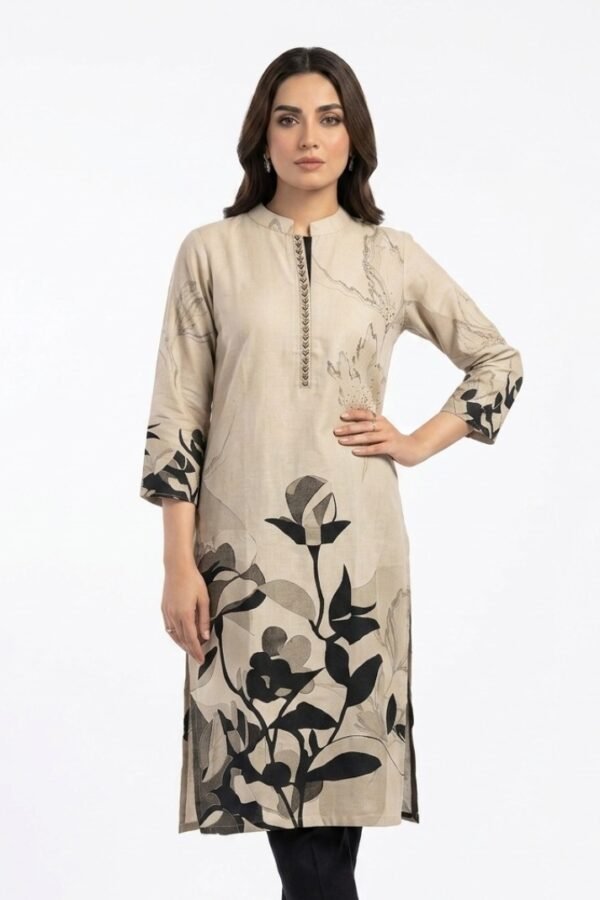 Beige Floral Printed Kurta