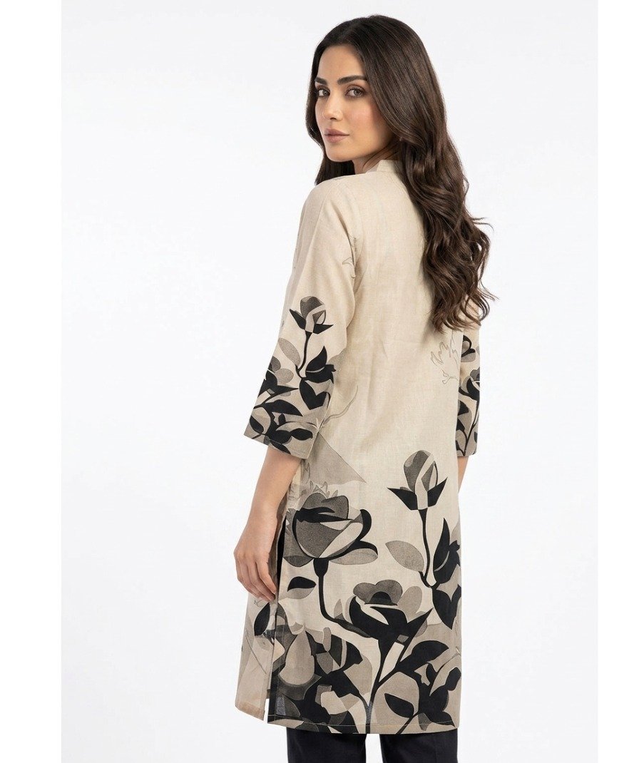 Beige Floral Printed Kurta - Image 4