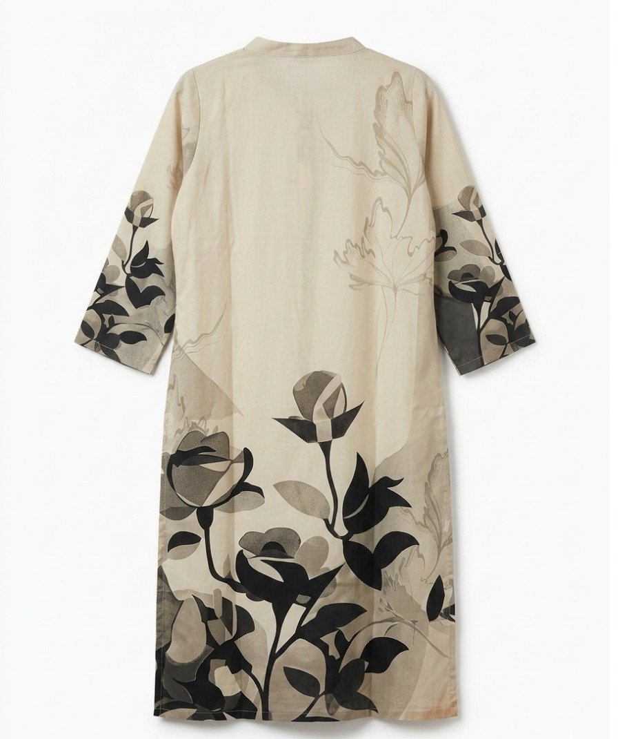 Beige Floral Printed Kurta - Image 3