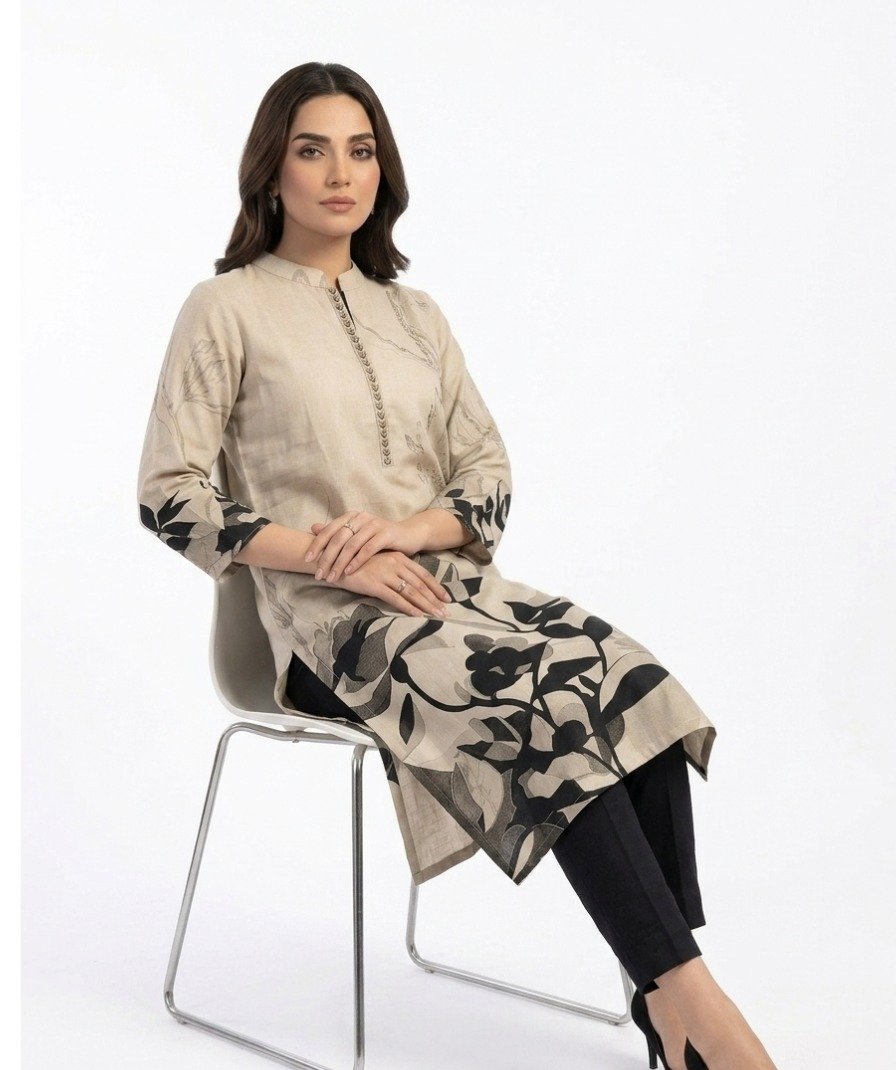 Beige Floral Printed Kurta - Image 5