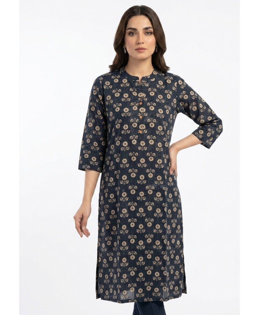 Black Floral Printed Kurta