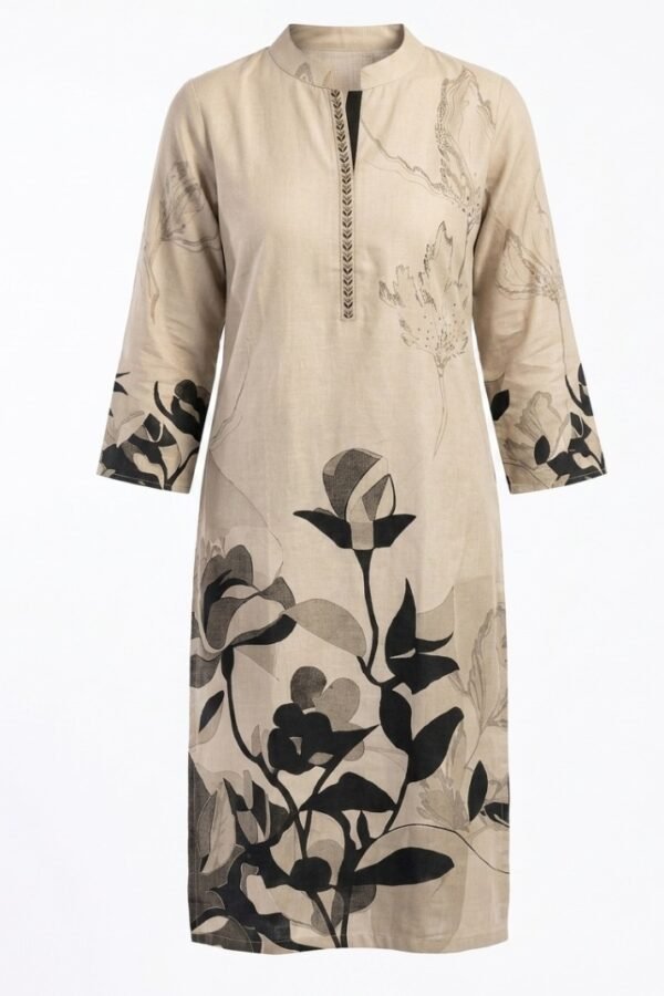 Beige Floral Printed Kurta