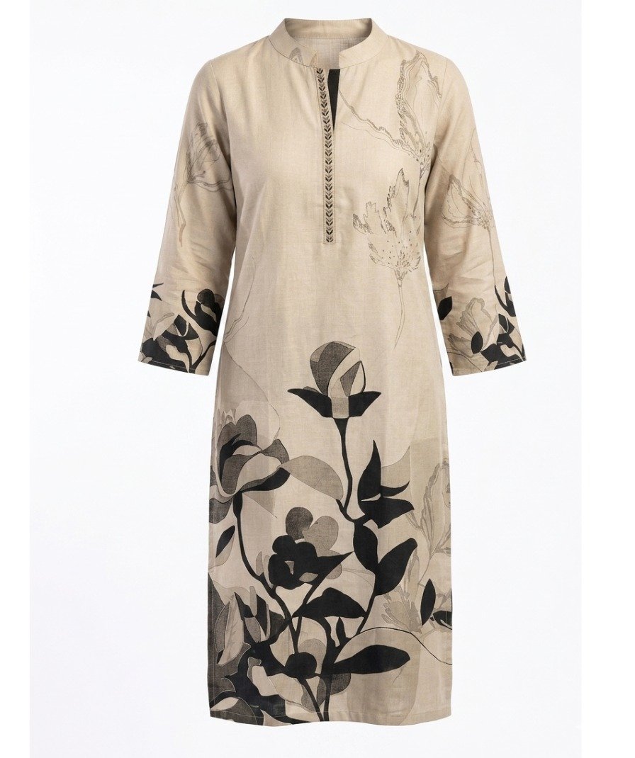 Beige Floral Printed Kurta - Image 2