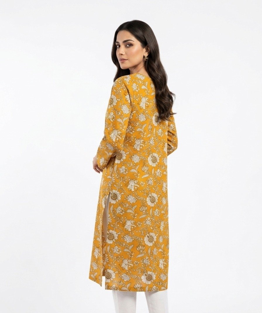 Mustard Floral Printed Kurta - Image 4