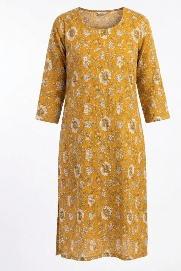 Mustard Floral Printed Kurta
