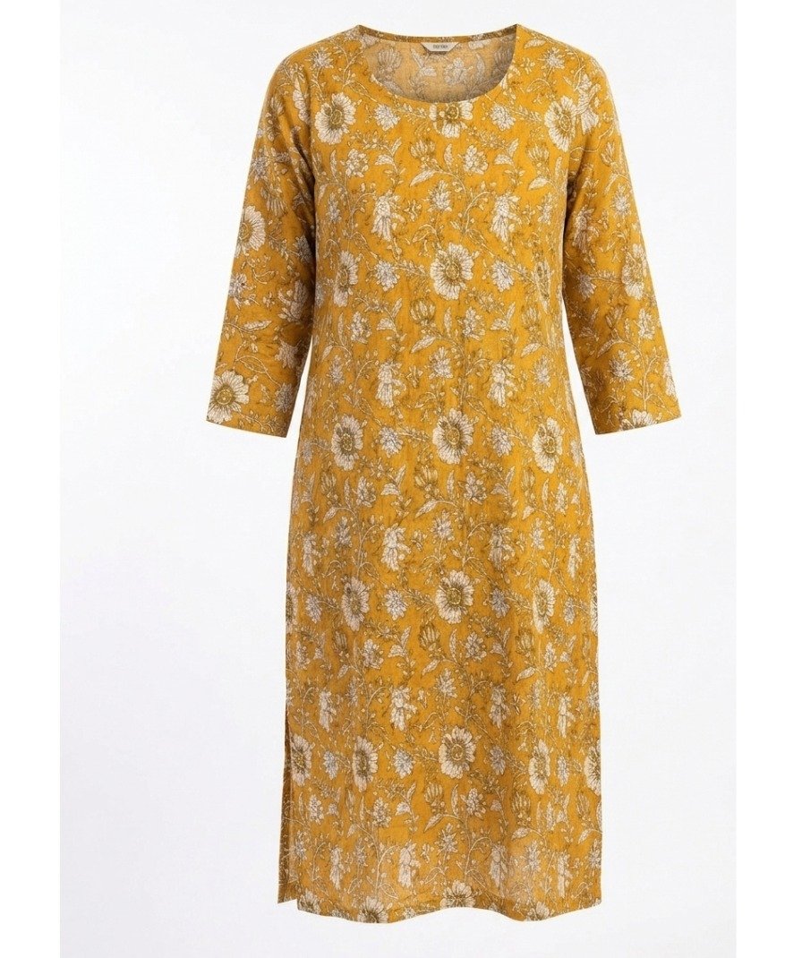 Mustard Floral Printed Kurta - Image 2
