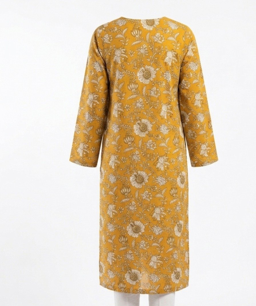 Mustard Floral Printed Kurta - Image 3