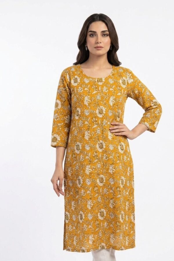 Mustard Floral Printed Kurta