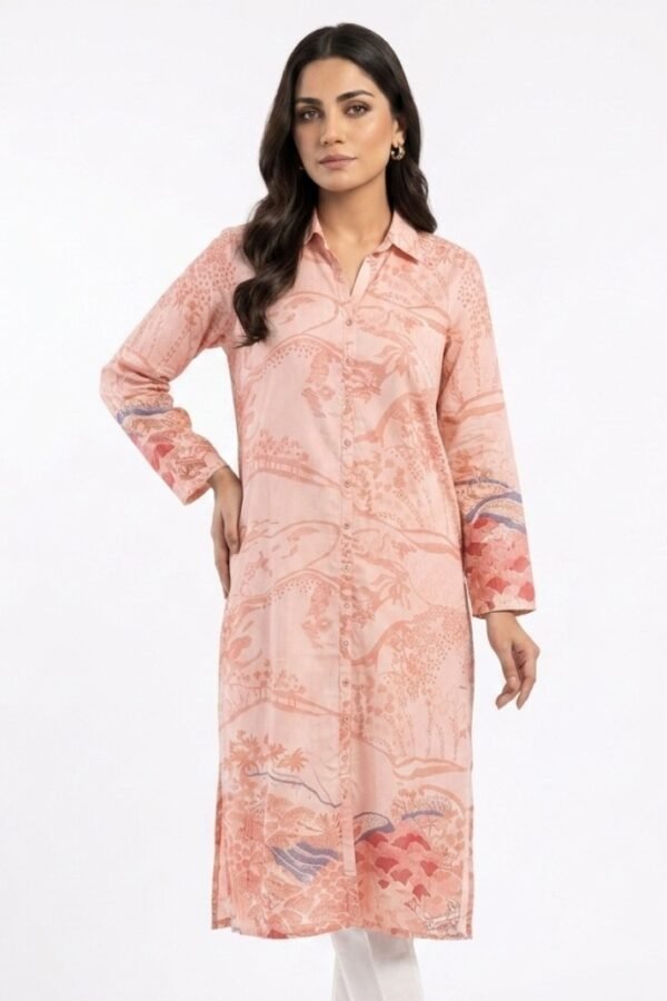 Peach Printed Shirt Kurta