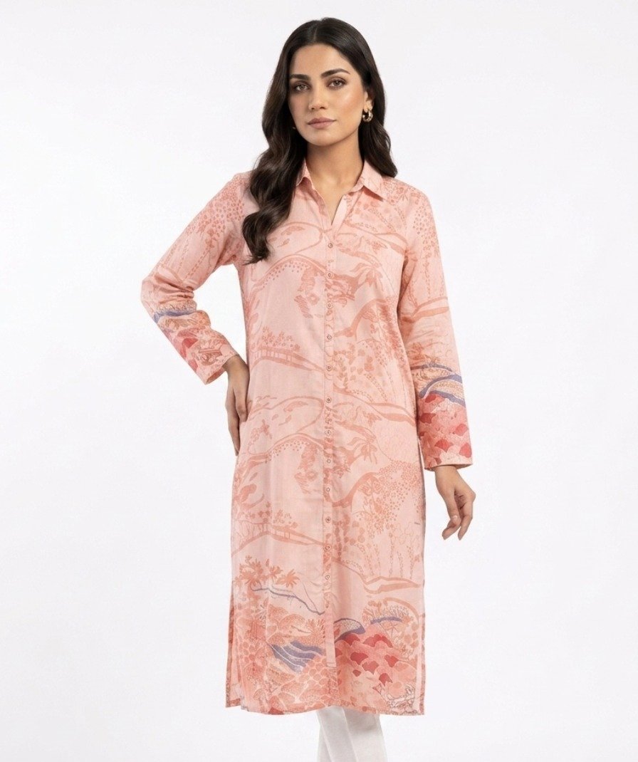 Peach Printed Shirt Kurta