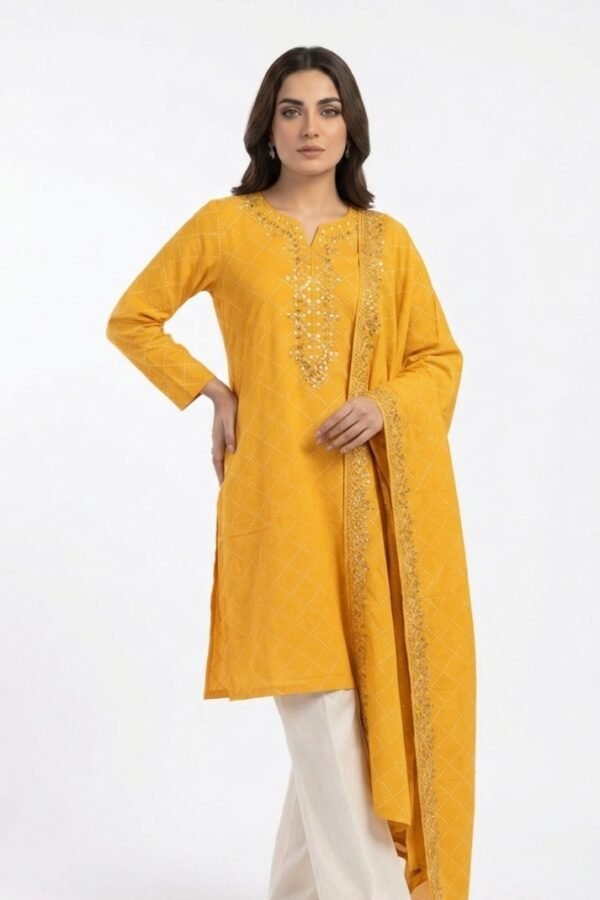 Mustard Embroidered Kurta Set