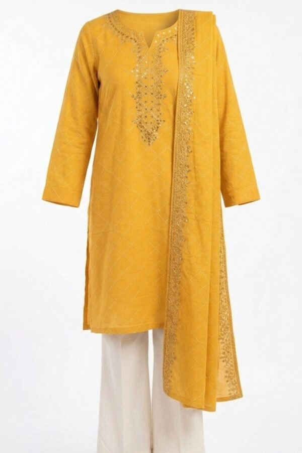 Mustard Embroidered Kurta Set