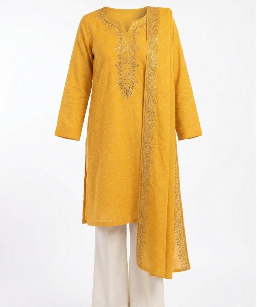 Mustard Embroidered Kurta Set - Image 2