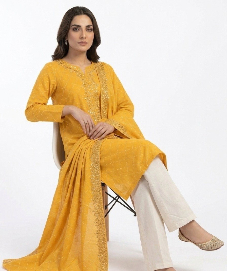 Mustard Embroidered Kurta Set - Image 5