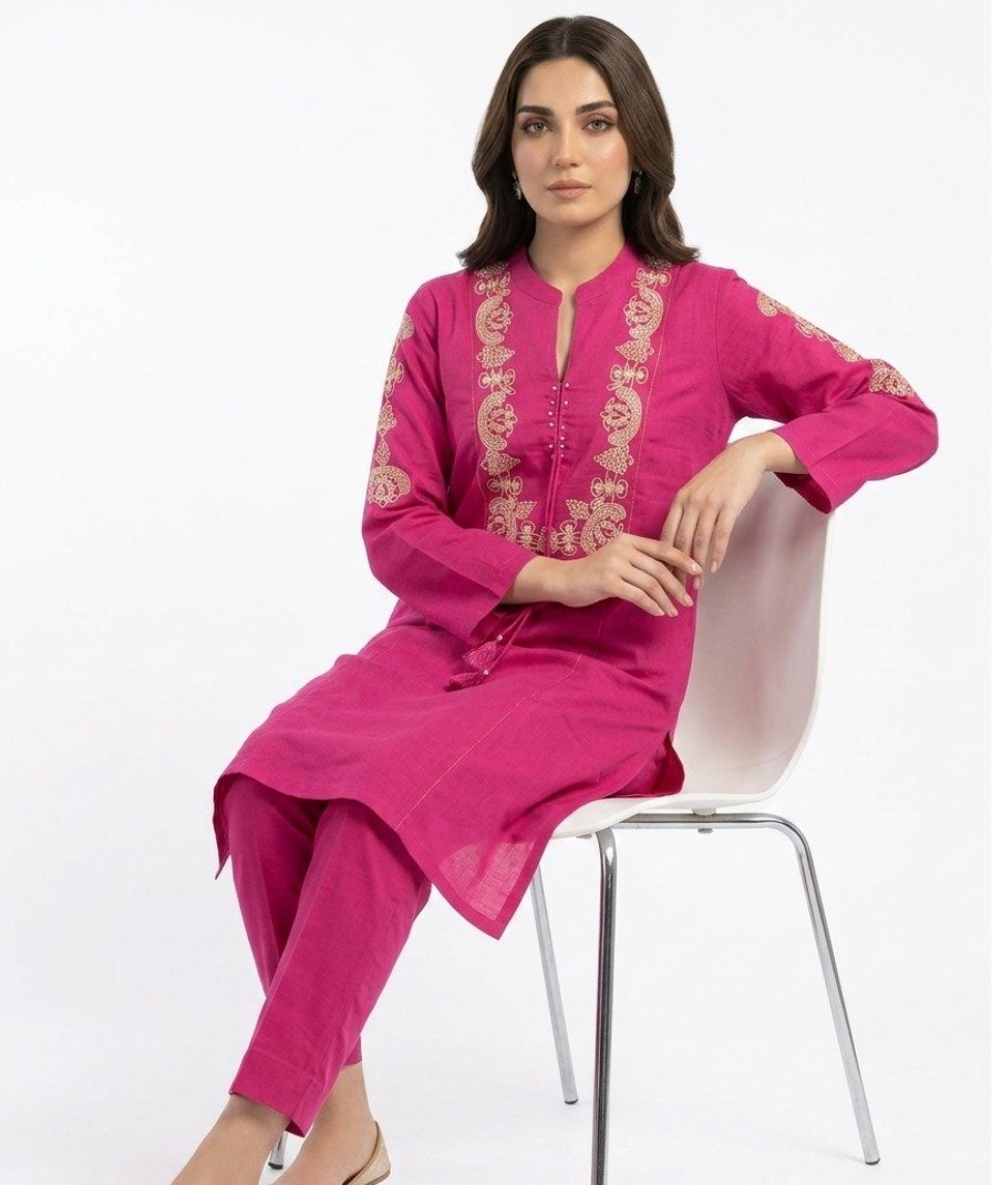 Pink Embroidered Kurta Set - Image 4