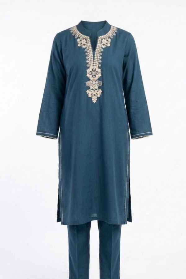Teal Embroidered Kurta Set