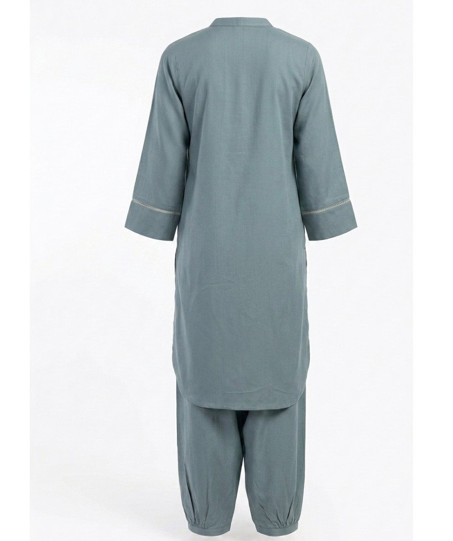 Women Grey Embroidered Kurta Set - Image 3