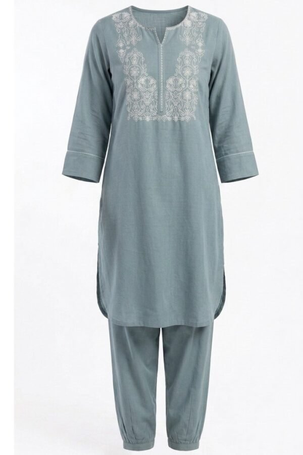 Women Grey Embroidered Kurta Set