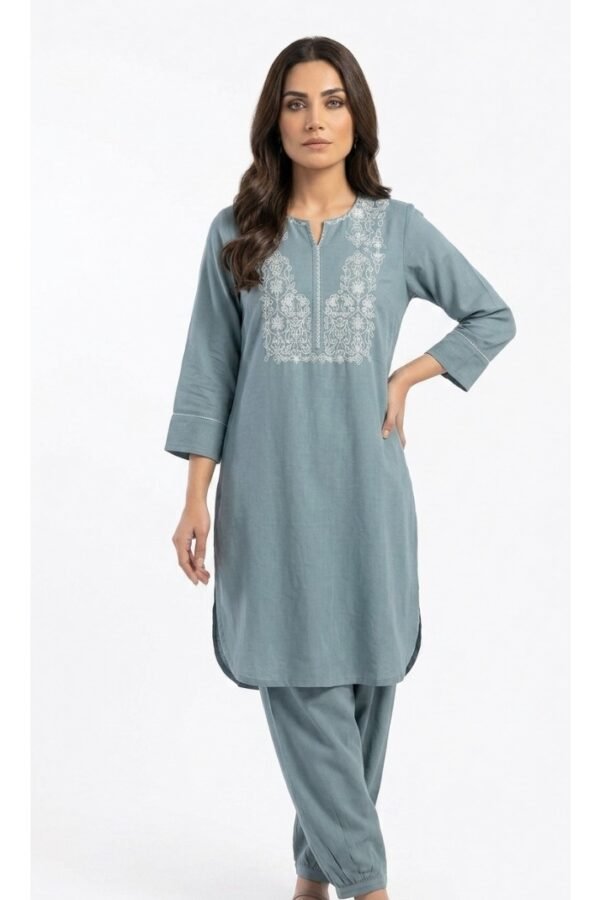 Women Grey Embroidered Kurta Set