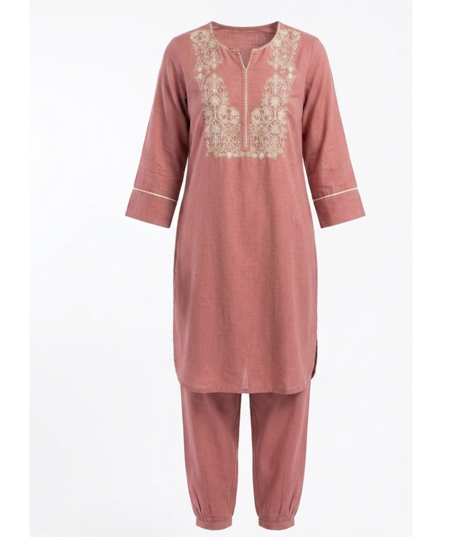 Pink Embroidered Kurta Set - Image 2