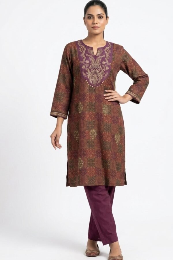 Brown Printed Kurta Set