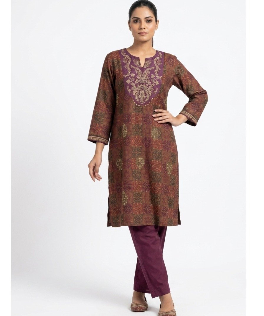 Brown Printed Kurta Set