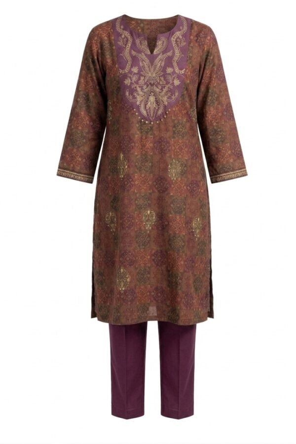 Brown Printed Kurta Set