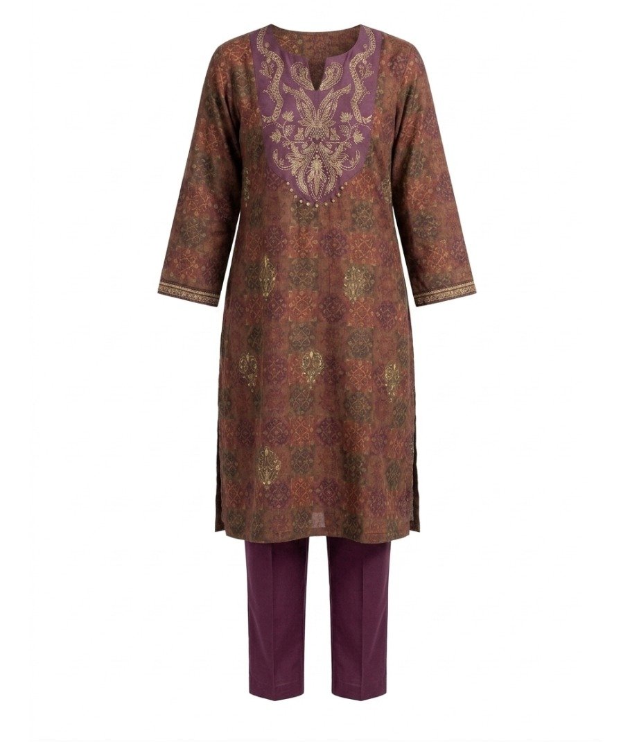 Brown Printed Kurta Set - Image 2
