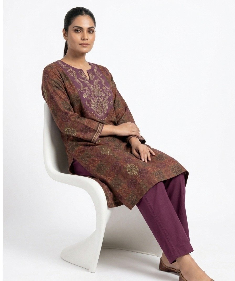 Brown Printed Kurta Set - Image 4