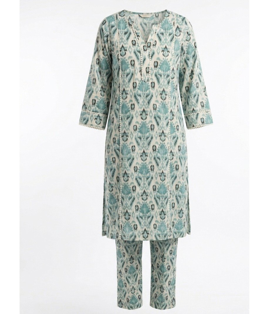Women Teal Printed Kurta Set - Image 2