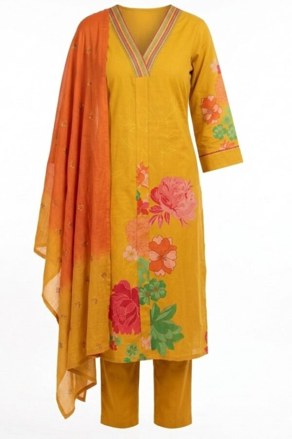 Mustard Floral Kurta Set