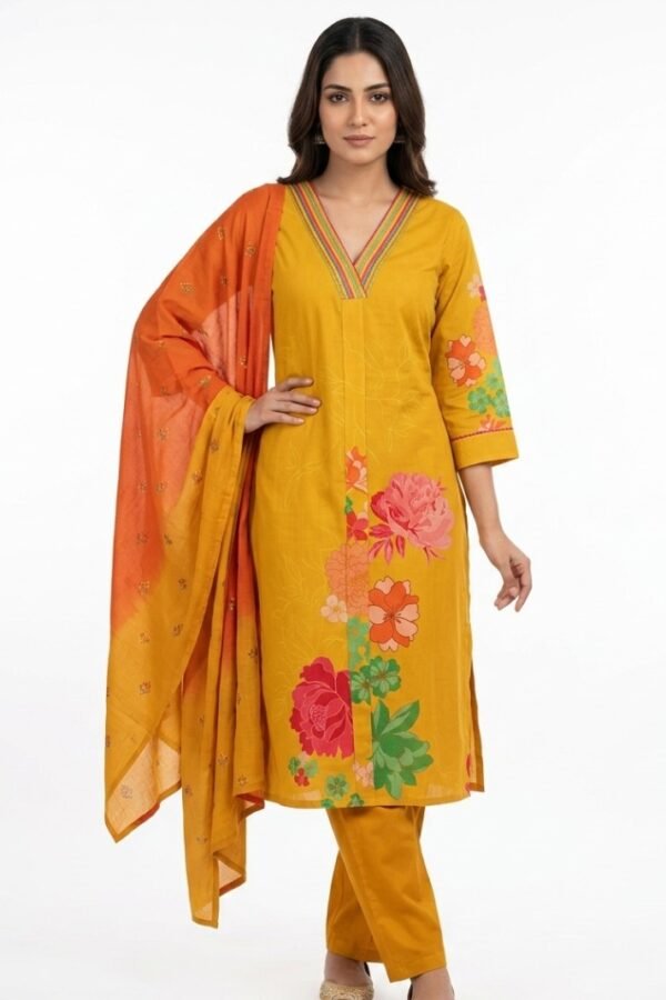 Mustard Floral Kurta Set