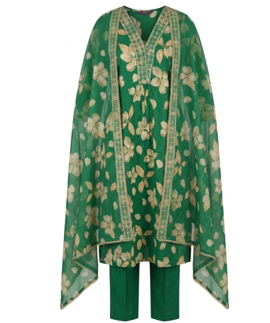 Women Green Floral Suit Set - Image 2