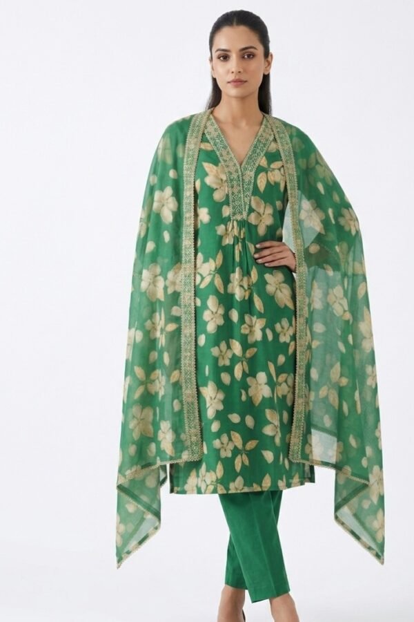 Women Green Floral Suit Set
