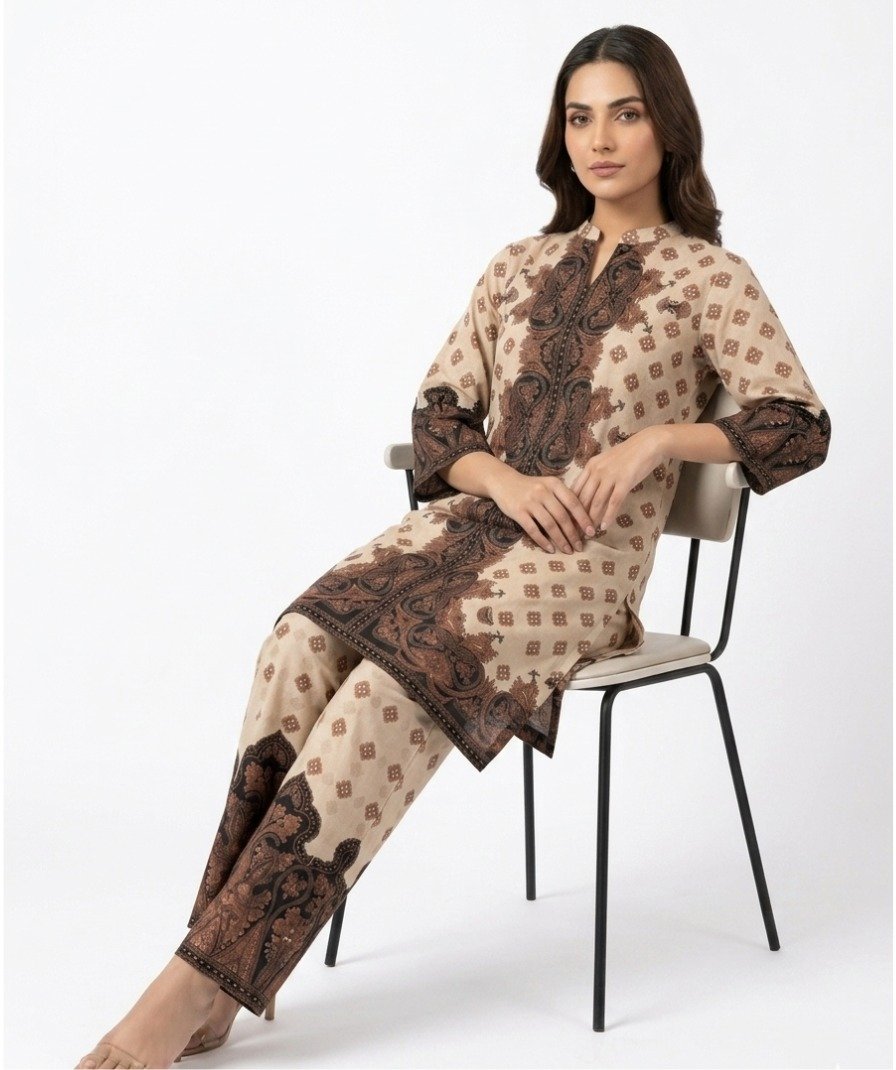 Women Beige Printed Kurta Set - Image 4