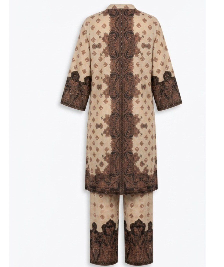 Women Beige Printed Kurta Set - Image 3