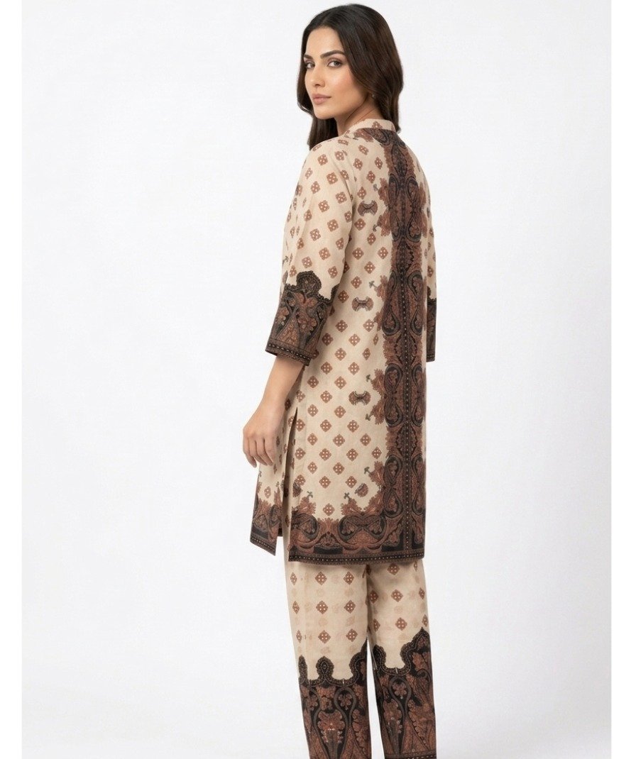 Women Beige Printed Kurta Set - Image 5