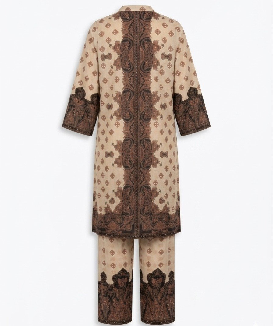 Women Beige Printed Kurta Set - Image 2
