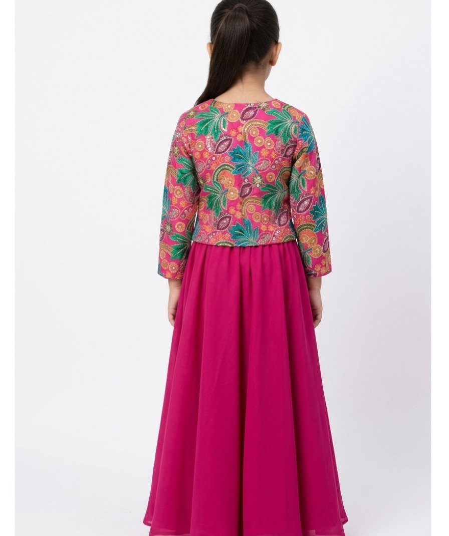 Girls Pink Embroidered Sharara Set - Image 5