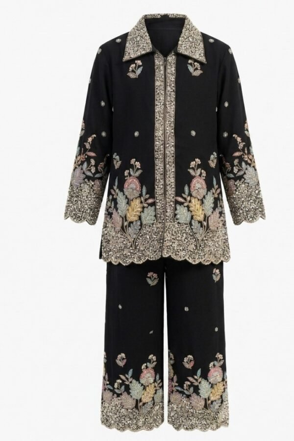 Girls Embroidered Black Co-Ord Set