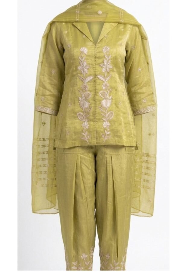 Olive Embroidered Kurta Dhoti Set