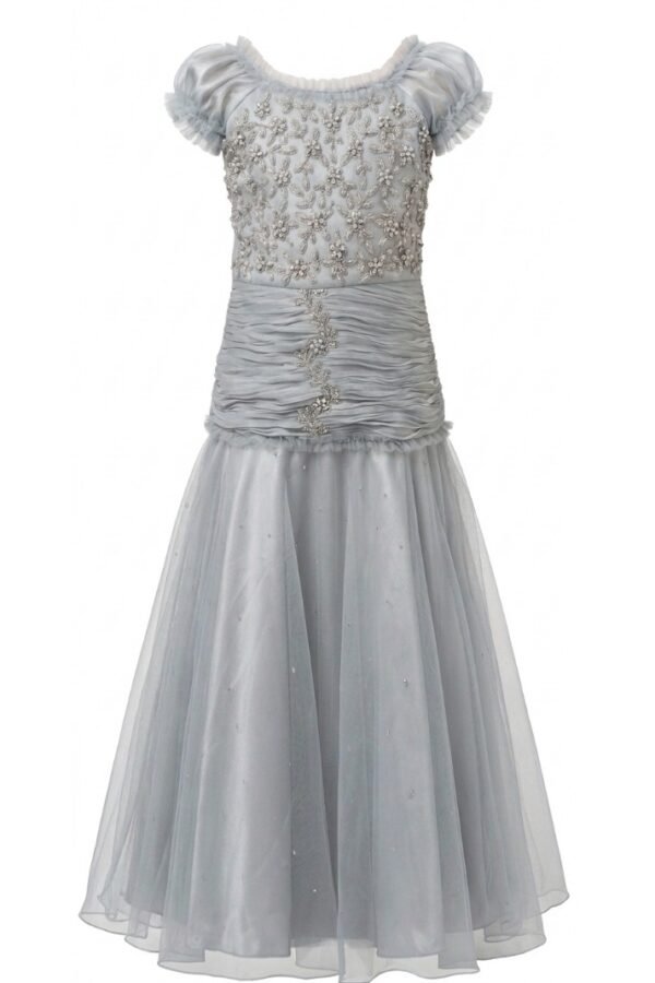Girls Grey Embellished Party Gown