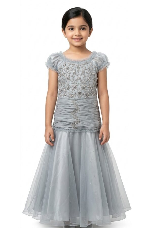 Girls Grey Embellished Party Gown